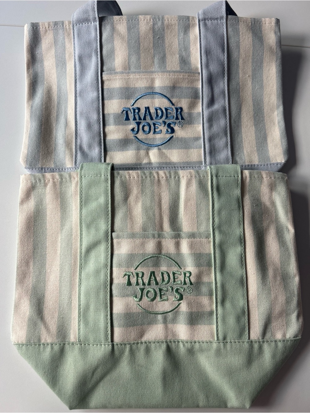 Trader Joe's Striped Canvas Tote Bags - Blue & Mint